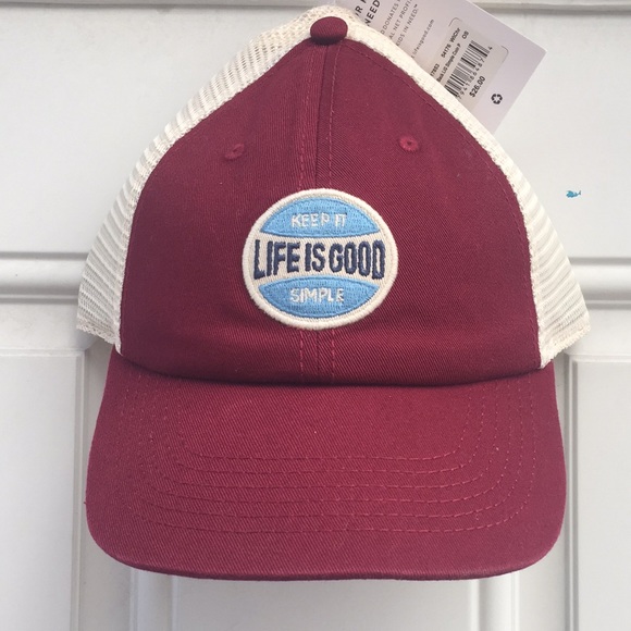 LIFE IS GOOD Trucker Hat  SnapBack Burgundy/Beige - Picture 3 of 11